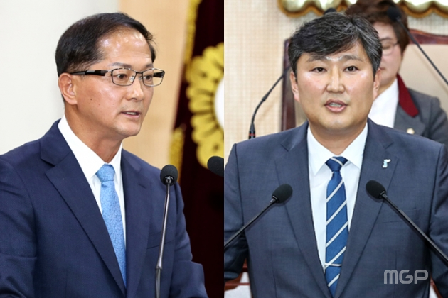 시정질문에 답변하고 있는 이재준 시장(사진 왼쪽)과 김서현 시의원(사진 오른쪽). 이 시장은 재정비촉진지구 지정과 추진과정에서의 문제를 인정한 반면, 김 의원은 이 시장이 상위법이 규정하고 있는 시장의 권한을 충분히 활용하지 못하고 있다고 비판했다.