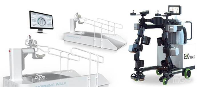 엔드이펙터형 보행재활로봇인 ‘Morning Walk’와 외골격제어형 보행재활로봇인 ‘EXOWALK PRO’